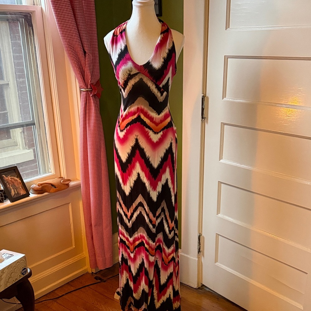 Felicity & Coco Pink and Black Chevron Maxi Dress size M